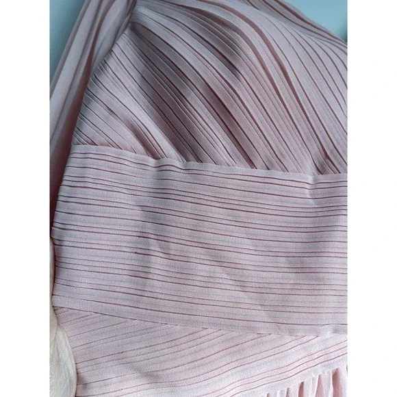 NWT Teri Jon Chiffon Puff Sleeve Pleated VNeck GownPink‎ Size 18 Dress $670